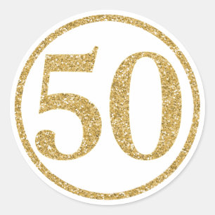 Glittering Gold number 50 in a circle Classic Round Sticker