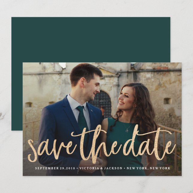 Glittering Gold Save the Date Photo Announcement (Front/Back)