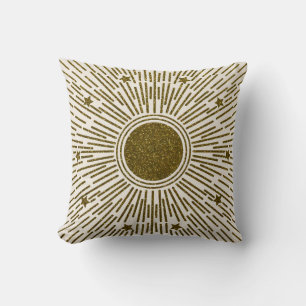 Glittering golden sun, vintage rays. cushion