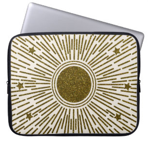 Glittering golden sun, vintage rays. laptop sleeve