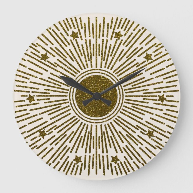 Glittering golden sun, vintage rays. large clock (Front)