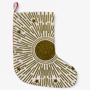 Glittering golden sun, vintage rays. small christmas stocking