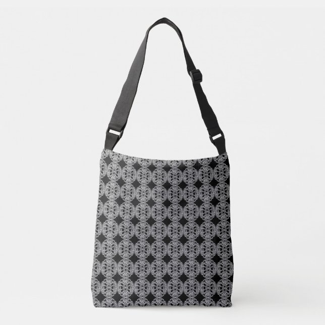 Glittering Grey Oval Pattern on Black Crossbody Bag (Front)