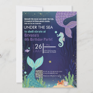 Glittering Grotto Under the Sea Mermaids Birthday Invitation