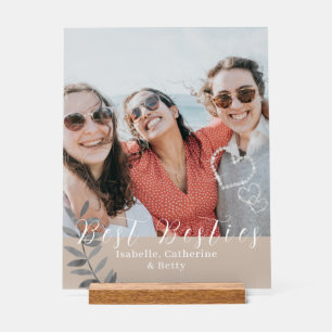 Glittering Hearts Besties Acrylic Sign