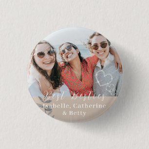 Glittering Hearts Besties Photo  3 Cm Round Badge