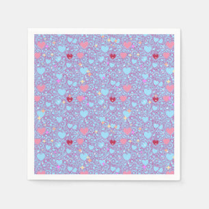 Glittering Hearts Pattern 01 LBlue BG Napkin