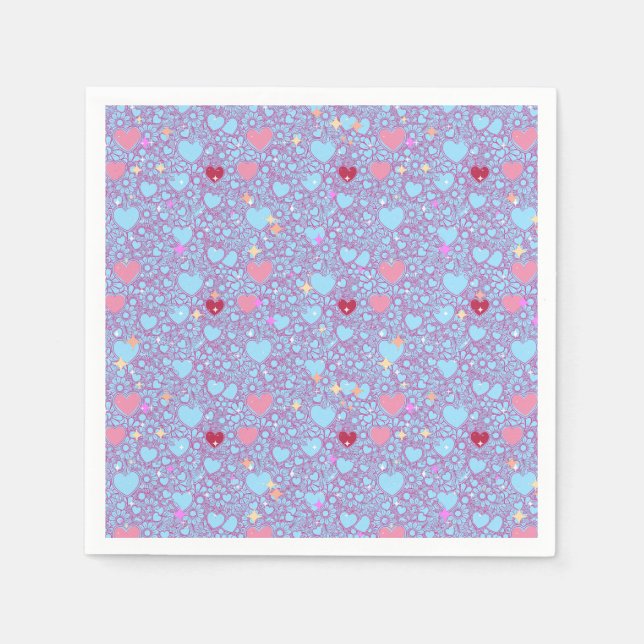 Glittering Hearts Pattern 01 LBlue BG Napkin (Front)