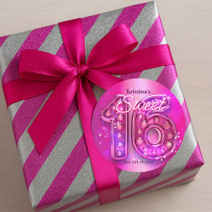 Glittering Hot Pink Jewel Sweet Sixteen  Classic Round Sticker