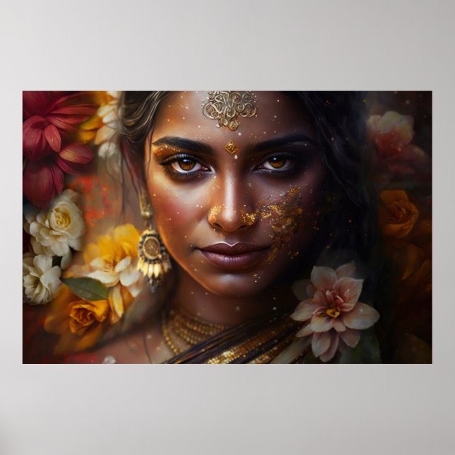 Glittering Indian Bride Face Wall of Flowers Poster (Front)