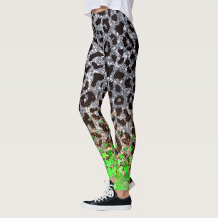 Glittering Leopard and Clover Fusion  Leggings