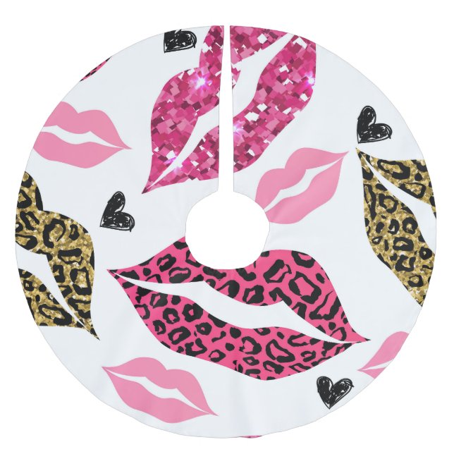 Glittering Lips: Leopard Fashion Pattern Brushed Polyester Tree Skirt (Front)