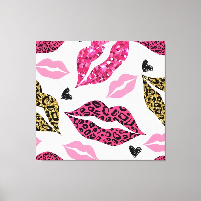 Glittering Lips: Leopard Fashion Pattern Canvas Print (Front)