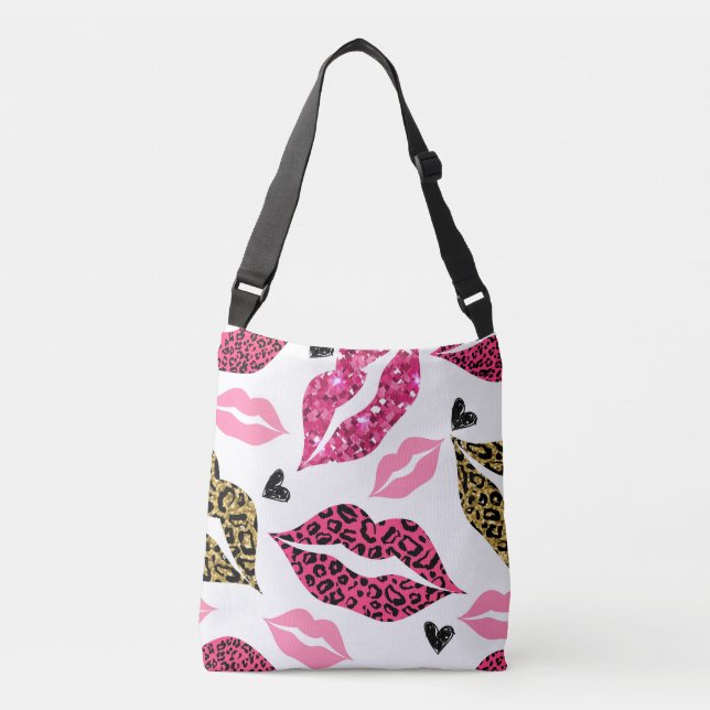 Glittering Lips: Leopard Fashion Pattern Crossbody Bag (Front)