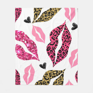 Glittering Lips: Leopard Fashion Pattern Fleece Blanket