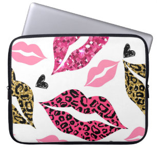 Glittering Lips: Leopard Fashion Pattern Laptop Sleeve