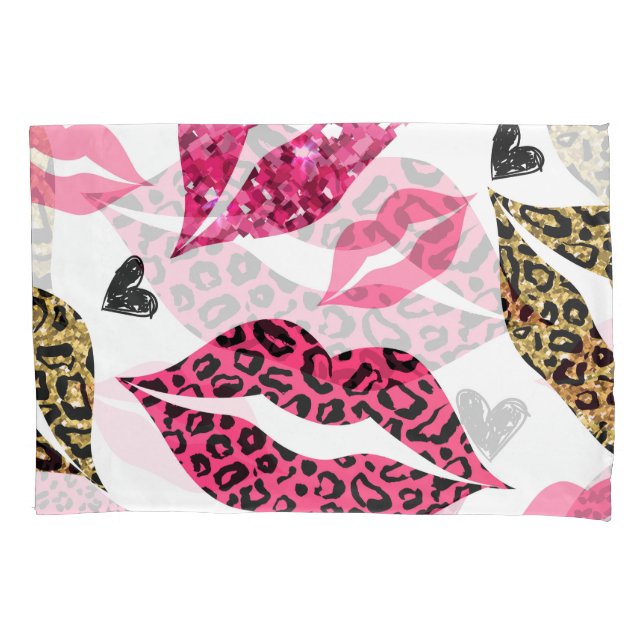 Glittering Lips: Leopard Fashion Pattern Pillowcase (Front)