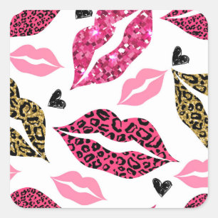 Glittering Lips: Leopard Fashion Pattern Square Sticker