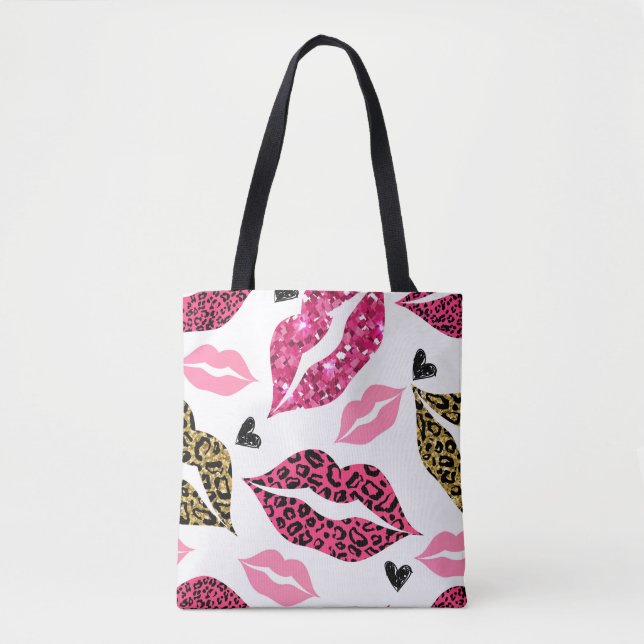 Glittering Lips: Leopard Fashion Pattern Tote Bag (Front)