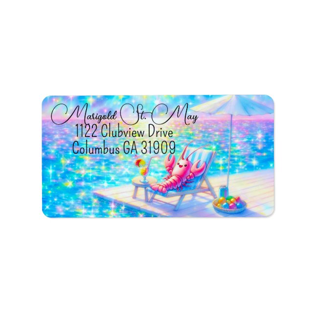 Glittering Lobster Beach Address Labels (Front)