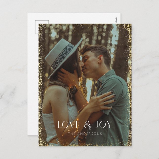 Glittering Love & Joy Holiday Photo Card (Front/Back)