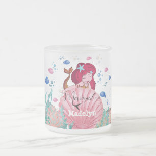 🧜‍♀️Glittering Mermaid Under The Sea Cust Frosted Glass Coffee Mug