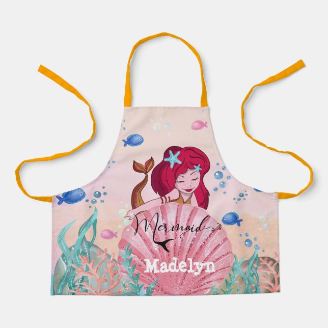 🧜‍♀️Glittering Mermaid Under The Sea Custom Name  Apron (Front)