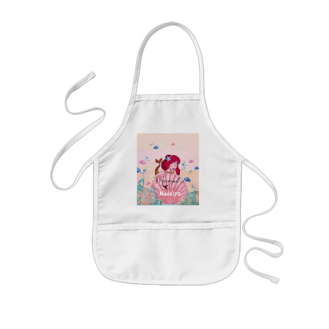🧜‍♀️Glittering Mermaid Under The Sea Custom Name  Kids Apron (Front)