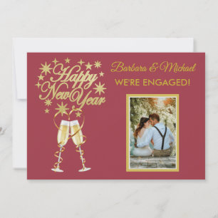 Glittering New Years Engagement Gold Red Announce Invitation