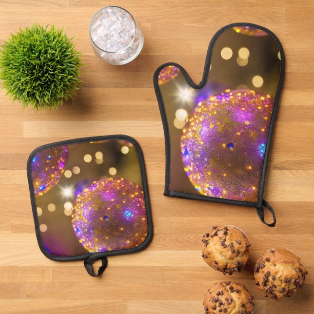 Glittering Orbs - A Dazzling Display Oven Mitt & Pot Holder Set (Top Down)