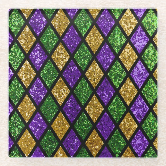 Glittering paillettes diamonds, festive background glass coaster (Front)