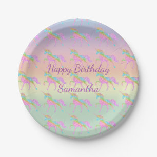 Glittering Pastel Unicorn Paper Plates