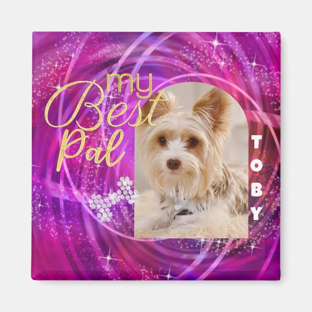 Glittering Pet Dog Photo Mangenta  Magnet (Front)