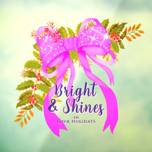 Glittering Pink Bow Ribbon Christmas Pink Window Cling