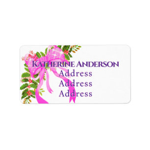 Glittering Pink Ribbon Christmas Label
