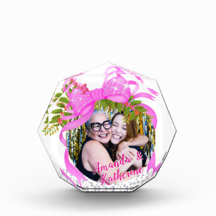Glittering Pink Ribbon Christmas Photo Block