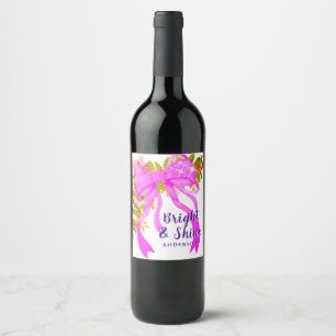 Glittering Pink Ribbon Christmas Wine Label