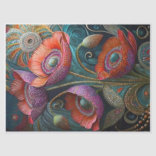 Glittering Poppy Love, Embellished Garden Finery Tissue Paper (Front)