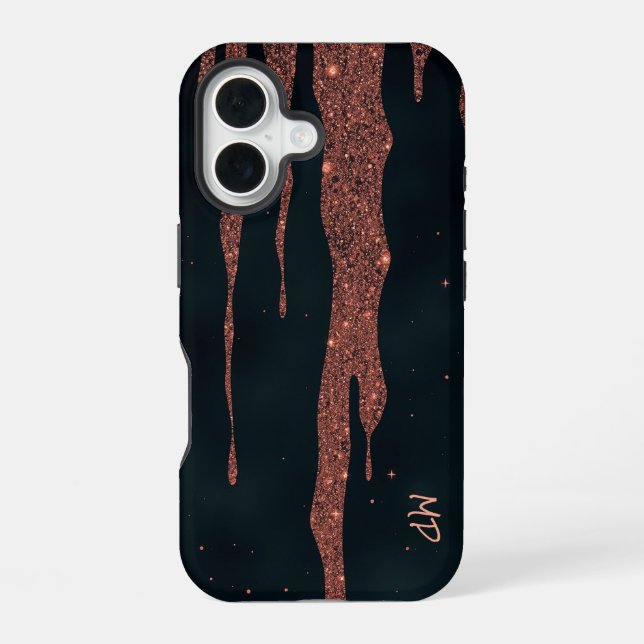 Glittering Rose Gold Drips iPhone 16 Case (Back)