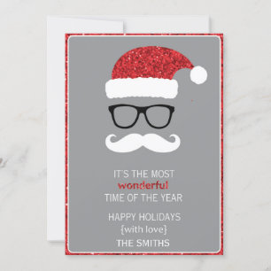 Glittering Santa with Glasses Holiday Card