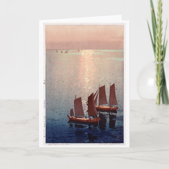 Glittering Sea, Hiroshi Yoshida, Woodcut Card (Front)