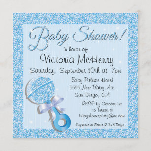 Glittering Sequin Blue Baby Shower Invitation