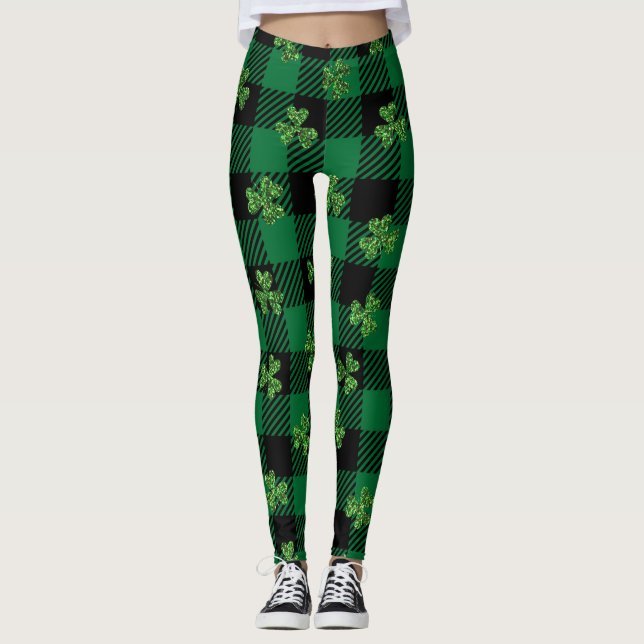 Glittering Shamrock Plaid  Leggings (Front)