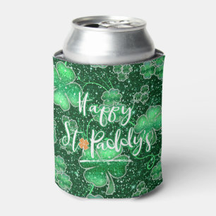 Glittering Shamrocks Happy St. Paddy's ID289 Can Cooler