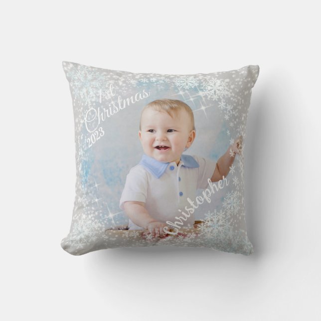 Glittering Snow Flakes Grey Cushion (Front)