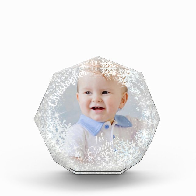 Glittering Snow Flakes Grey Photo Block (Front)