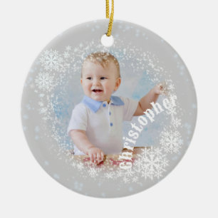 Glittering Snow Flakes Grey Round Ornament