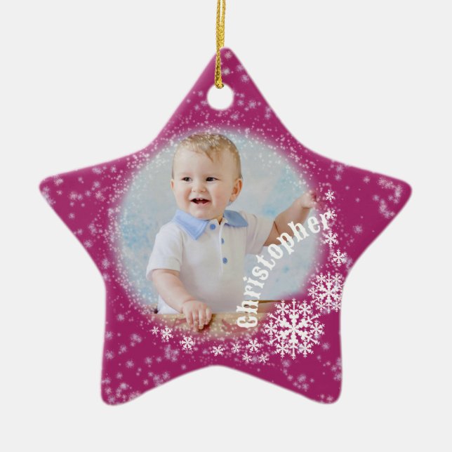 Glittering Snow Flakes Wine Red Star Ornament  (Front)