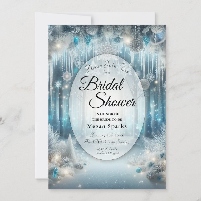  Glittering Snowy Forest Bridal Shower Invitation (Front)