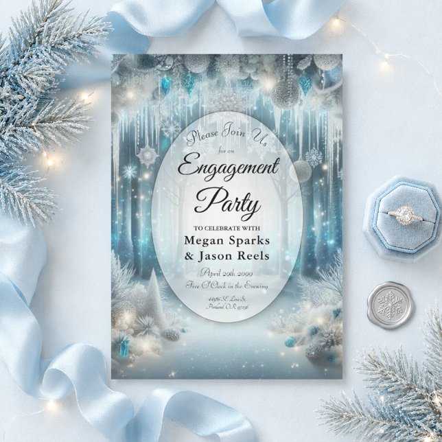 Glittering Snowy Forest Engagement Party Invitation (Creator Uploaded)